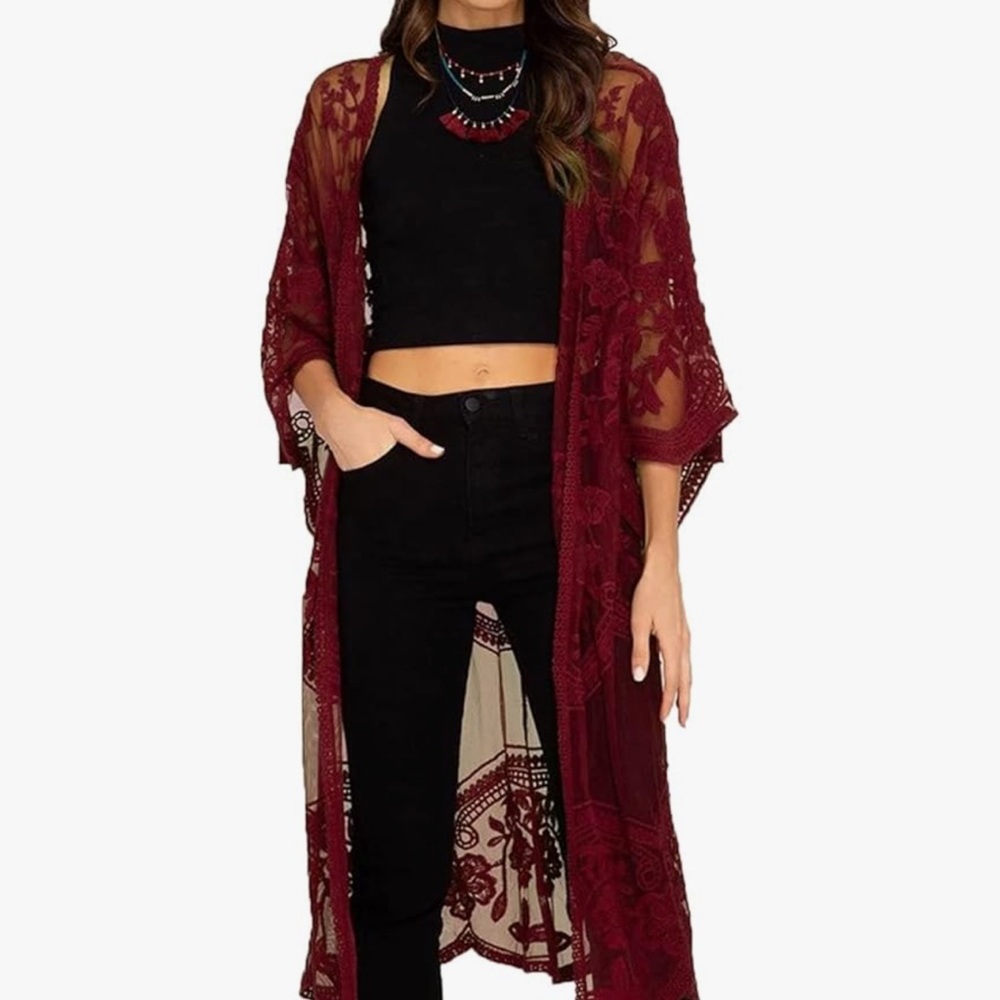 She + Sky Burgundy Lace Overlay